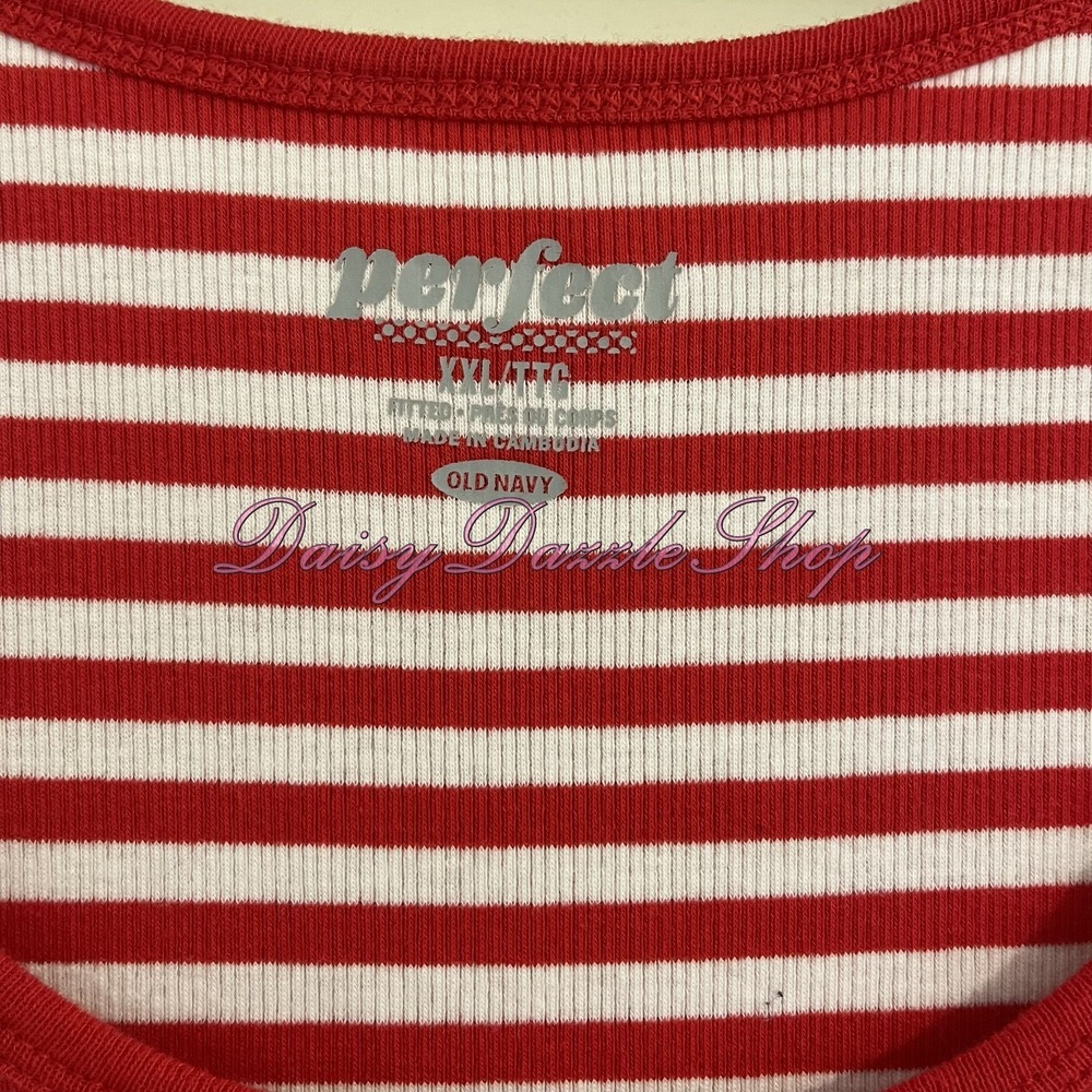 Women's Old Navy Perfect Red White Striped Scoop Tank Top XXL Shirt Stretch - Picture 2 of 7